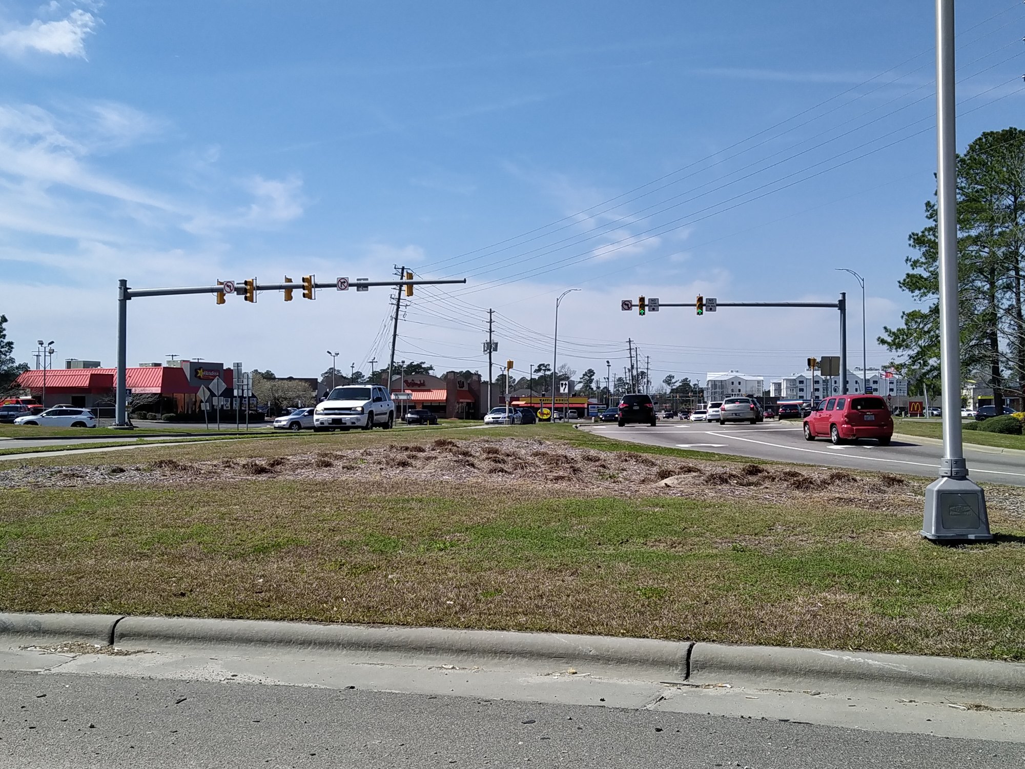 Location photo: Village Road corridor in Leland, NC (public photo, not a Veras Roofing job photo)