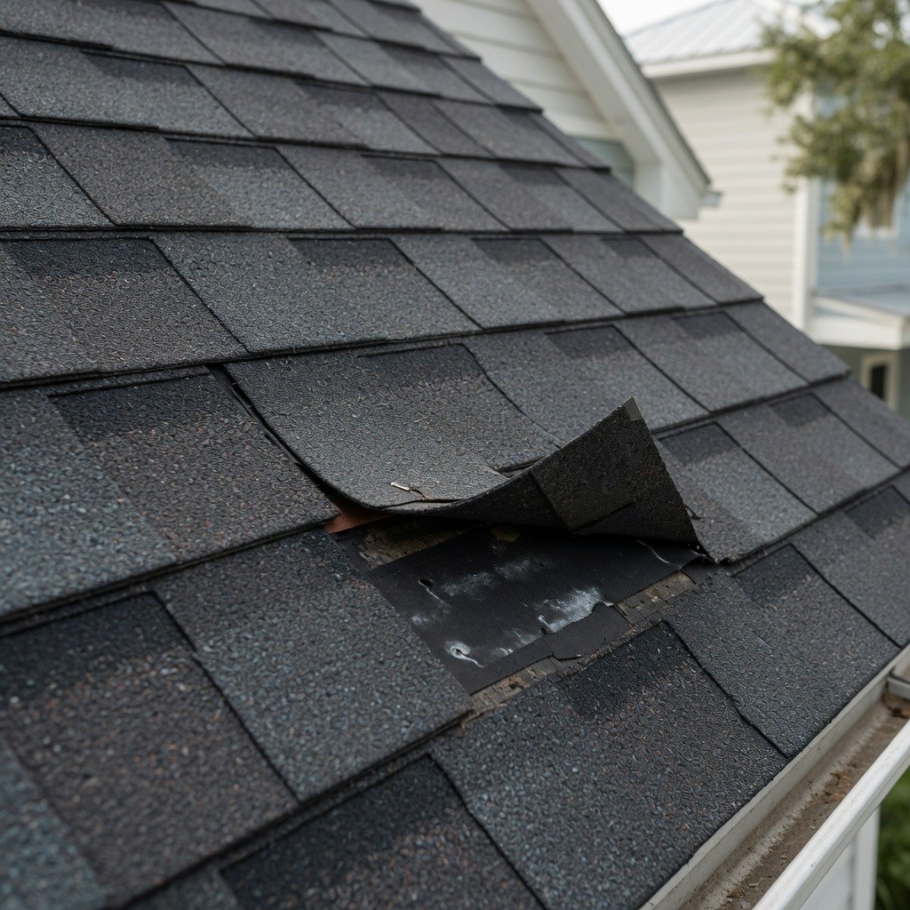 Shingle roof detail needing repair
