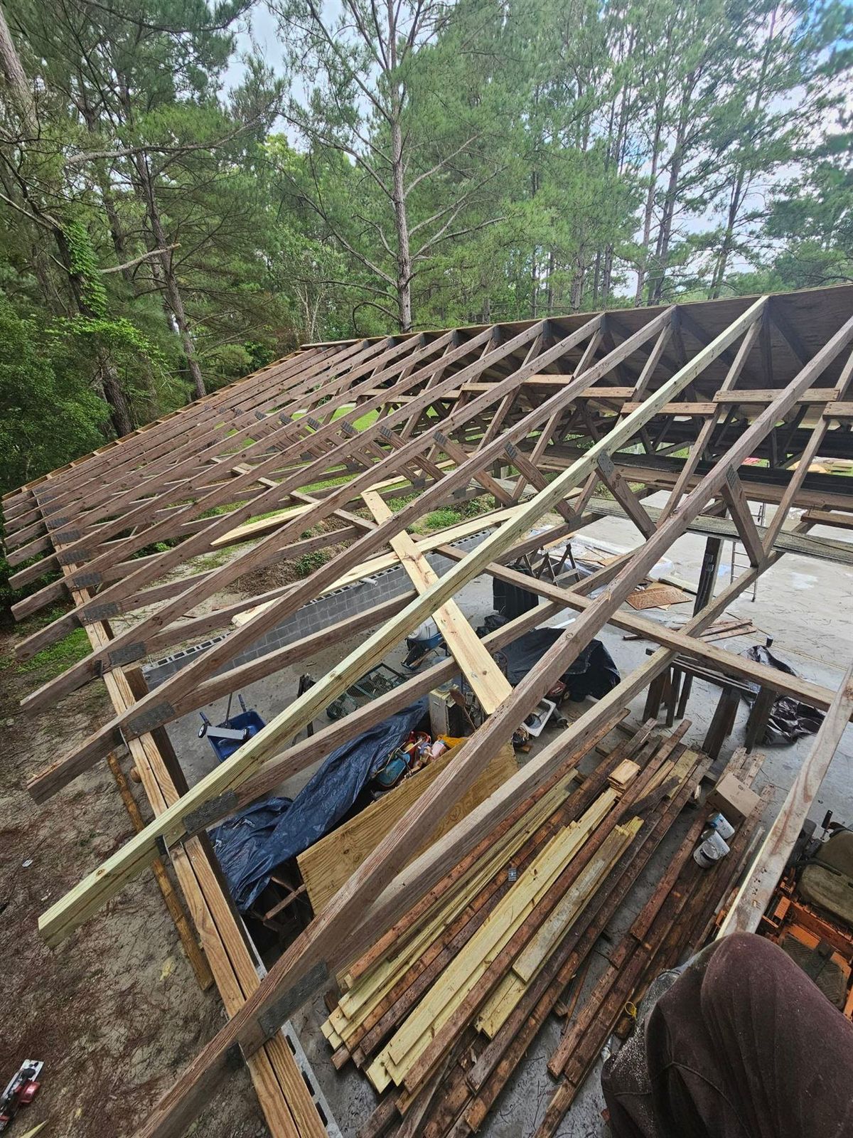 Roof framing and rafters before roof installation