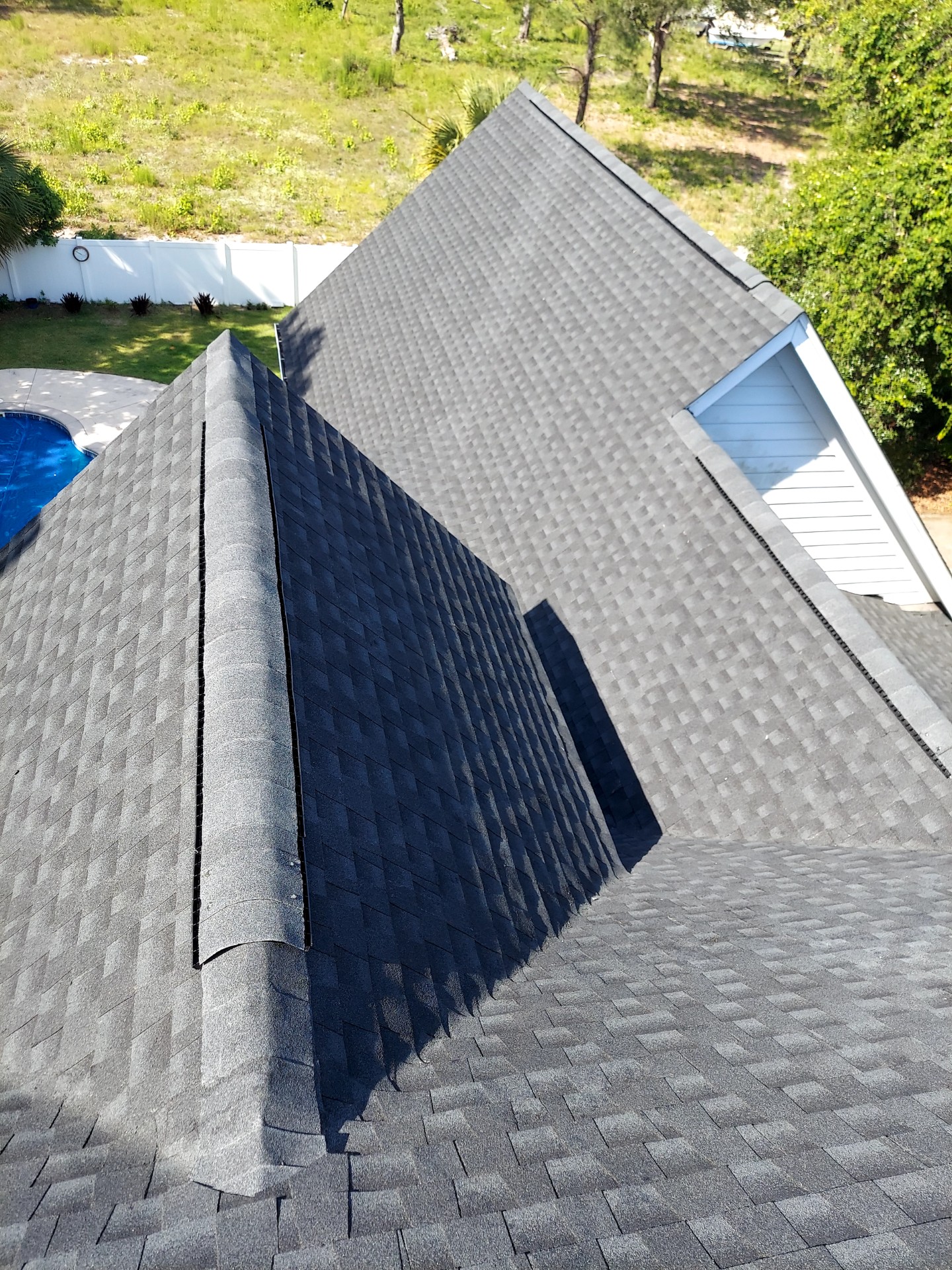 Finished shingle roof valley detail